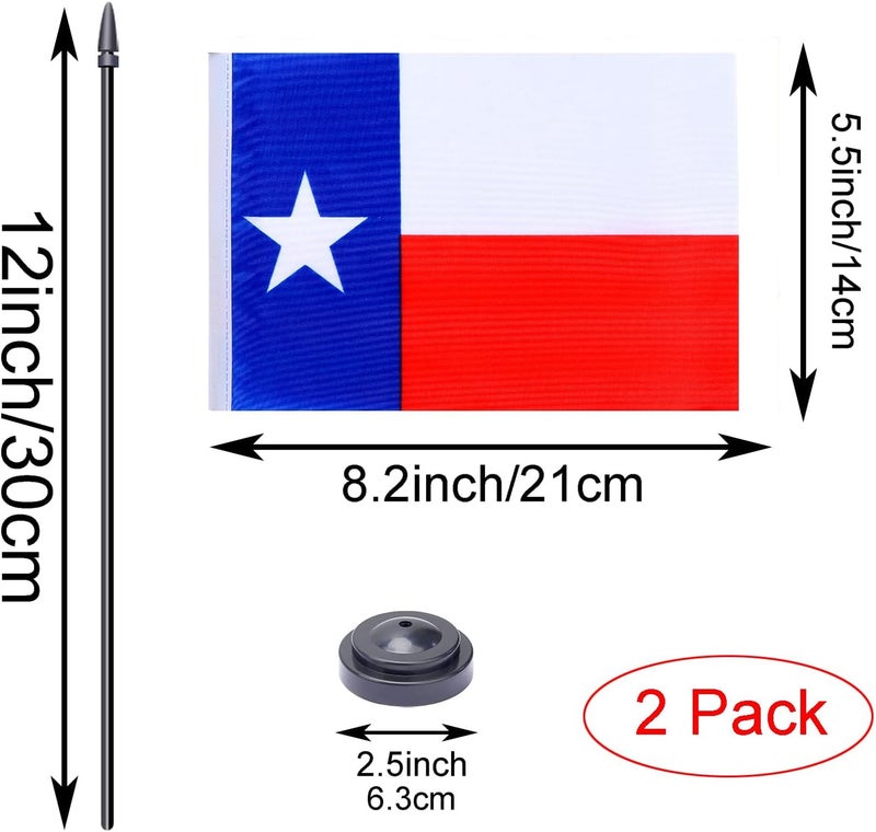 WXTWK 2 Pack USA Texas Flag Texas State Desk Flag Set - Mini Small Texas Table Office Flags with Black 12" Solid Pole Stand Base Classroom Meeting Desktop Decorations - Image 2